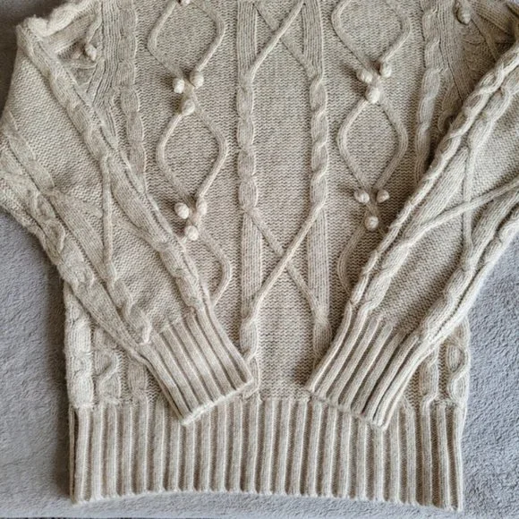 Cupcakes and Cashmere mock neck cable knit pompom sweater size medium - Picture 10 of 14